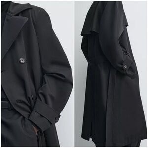 ZARA TRENCH COAT WATER REPELLENT MANTECO CAREER ATTIRE ITALY BLACK SIZE SMALL